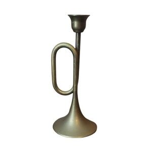 Vintage Silvestri Brass Horn Candlestick Holder MCM Trombone Trumpet Paperweight